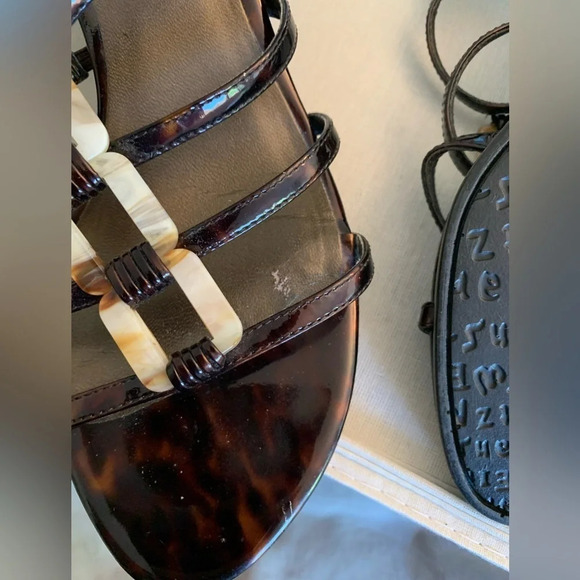 - Stuart Wietzman tortoise shell strap  wedge sandals. Size 8 - Picture 7 of 12
